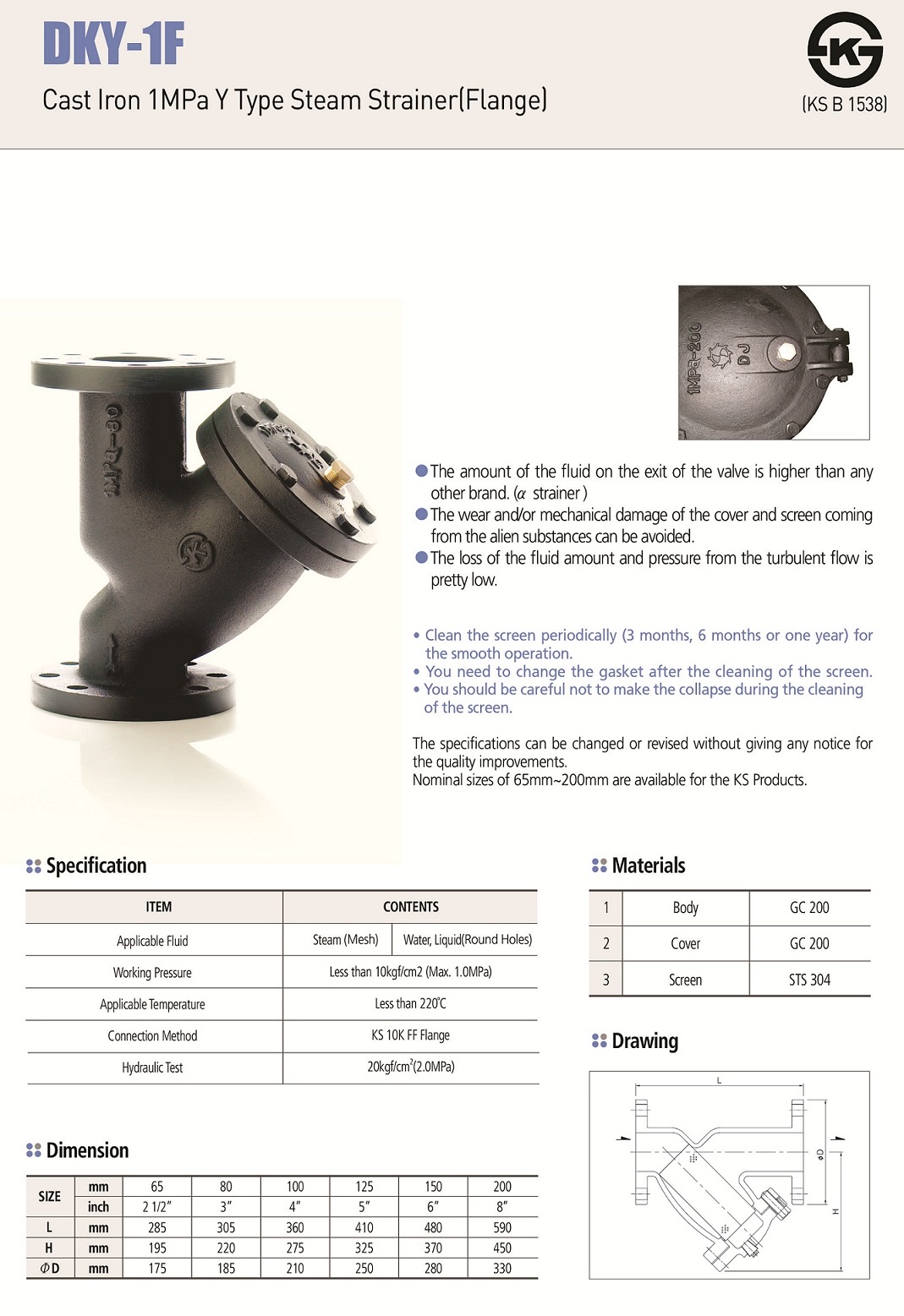 Thông số kĩ thuật lọc y gang bích